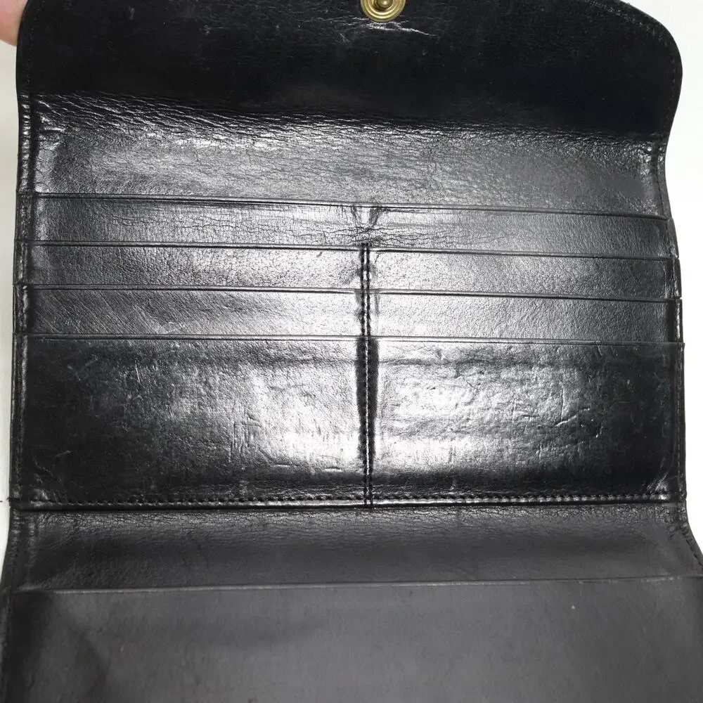 Vintage Coach Clutch Wallet Black Leather Envelope Trifold ID Cards Coin Sleek